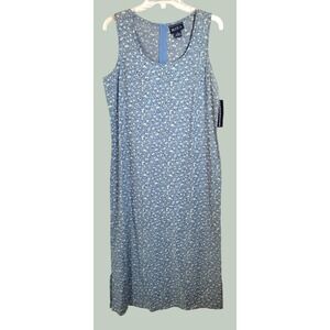 VTG NOS Blue J. Maxi Dress Farmhouse Cottagecore Floral Cotton Sleeveless Blue M